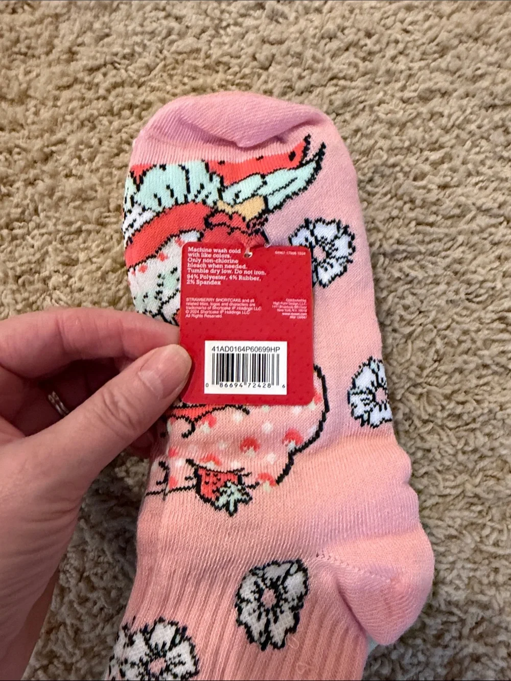 Strawberry Shortcake Pink Crew Socks for Women